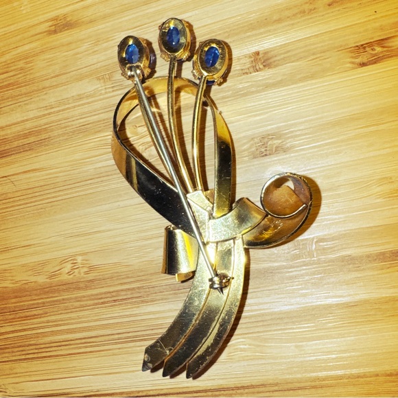 Coro Sterling Craft - Blue Topaz Rhinestone Vintage Spray Pin Brooch - Picture 4 of 5